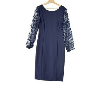 Connected Apparel Womens Blue 3D Floral-Applique Sheath Dress Size 10